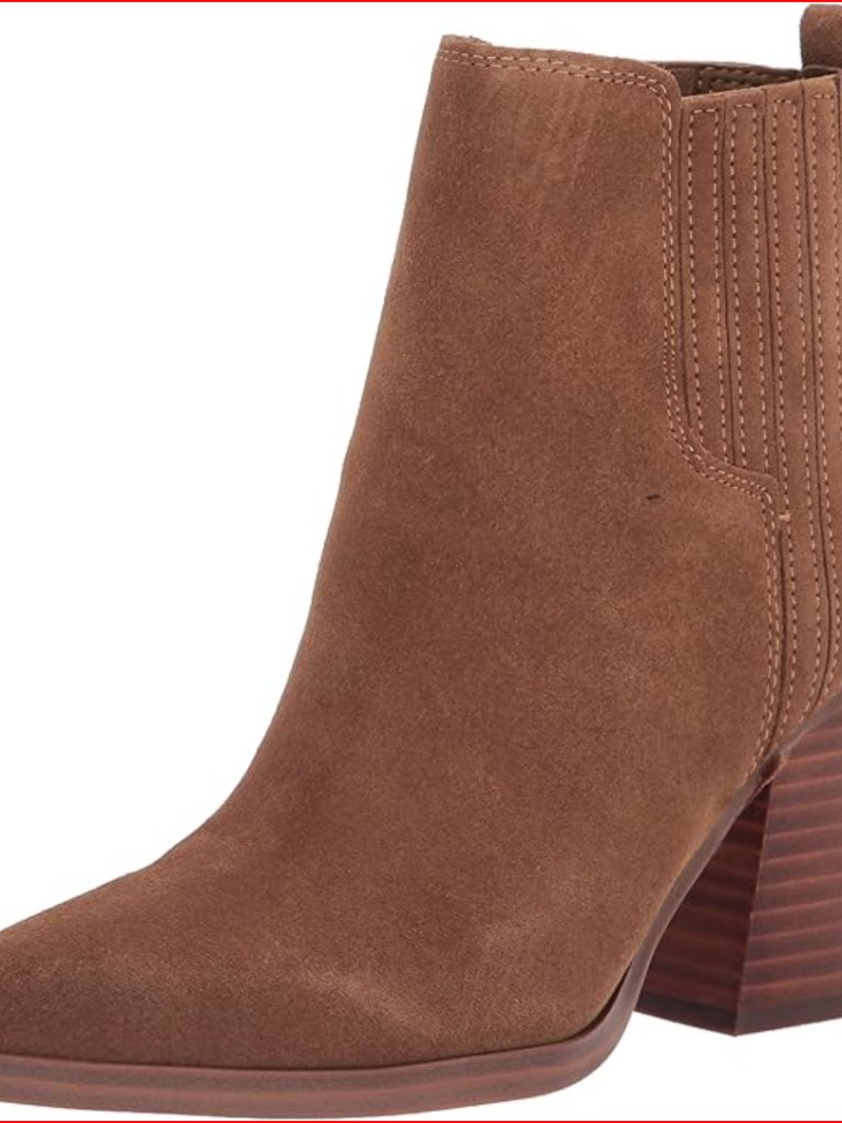 Stacked Heel Bootie With Pointed Toe And Slip On Closure